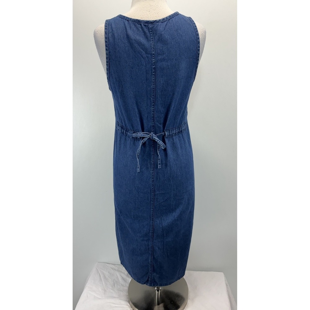 Vtg Erika & Co Denim Jumper Midi Dress Women's S Blue Floral Embroidered Cottage - Picture 3 of 6